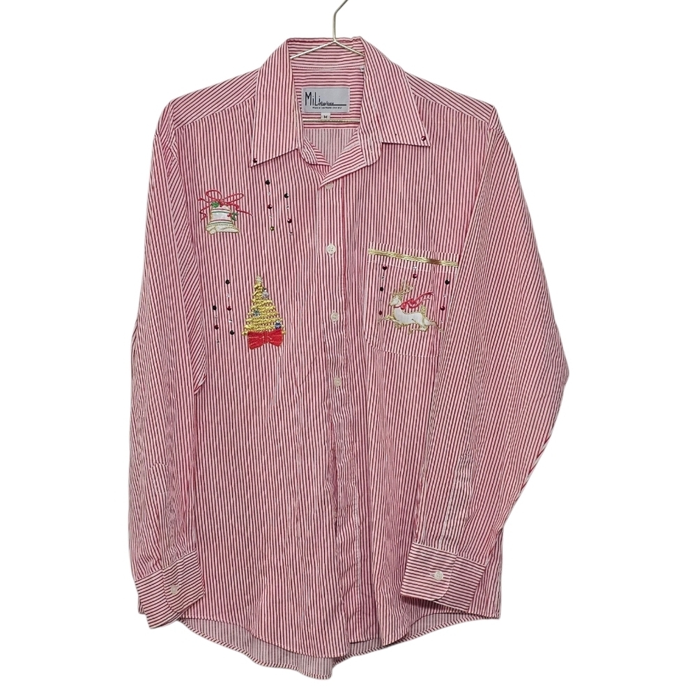 Mili Designs Christmas Button-up blouse Size M Womens Red/White Striped